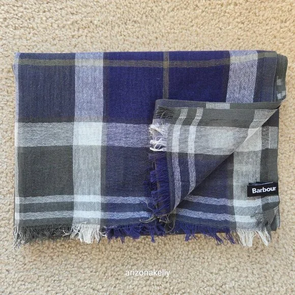 NWOT Barbour Linen/Cotton Plaid Scarf Lightweight Preppy - Picture 12 of 12